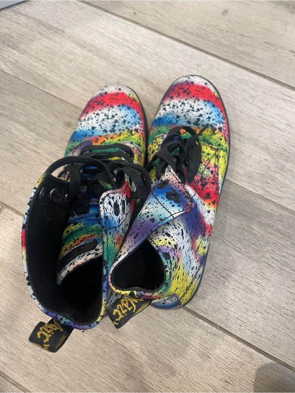 Dr. Martens Multicolor Rainbow Splatter Lace-Up Ankle Boots